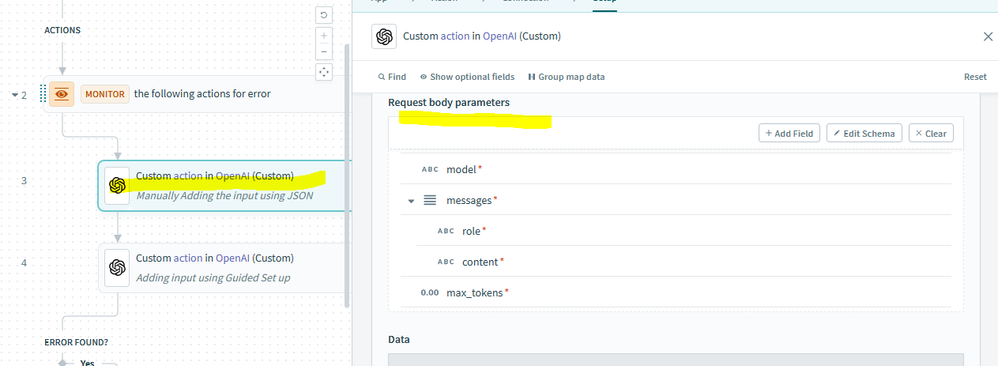 Manually adding request from sample JSON Structure