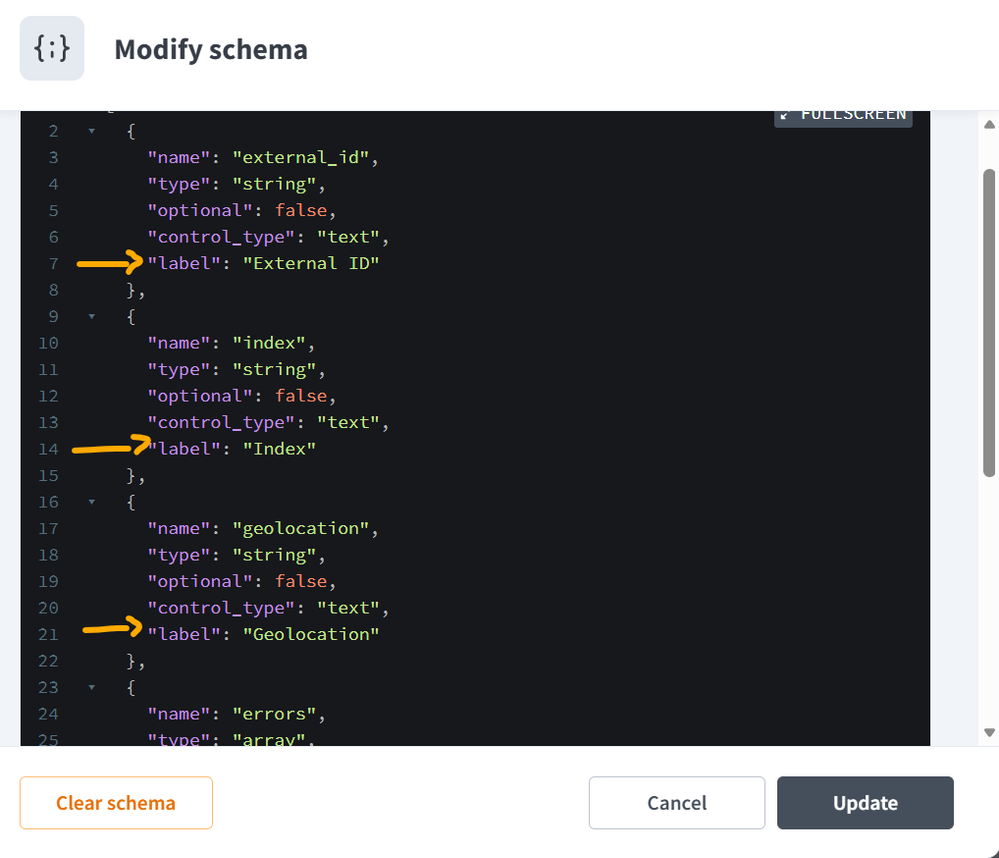 Schema Label names